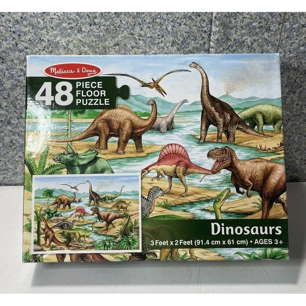 MELISSA & DOUG Floor Puzzle Dinosaurs 48 Jumbo Pieces Easy Clean 🧩🎁 EUC